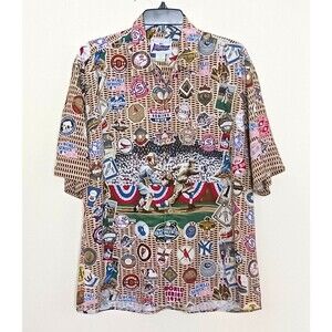 Reyn Spooner MLB World Series Button Front Aloha Shirt All Over Print Sz M